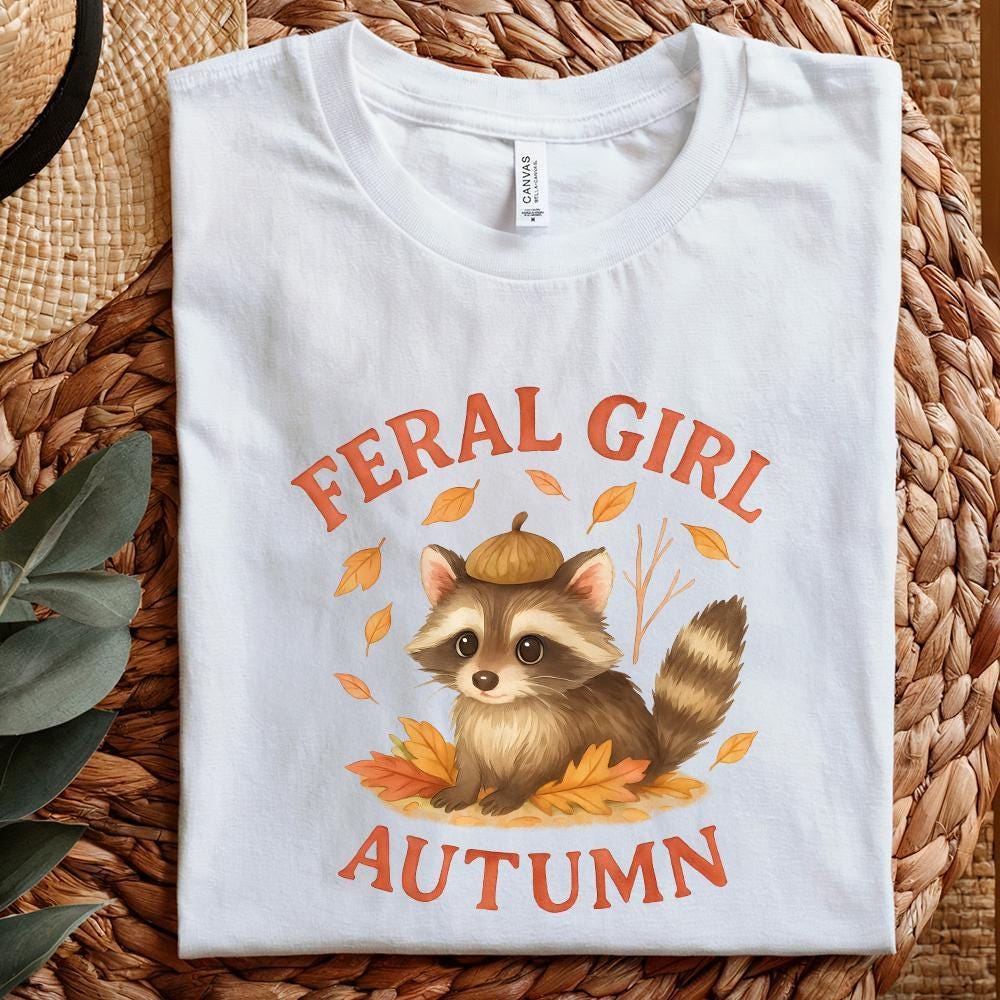 Feral Girl Autumn PNG, Cute Raccoon With Acorn Hat PNG - 300 DPI Design