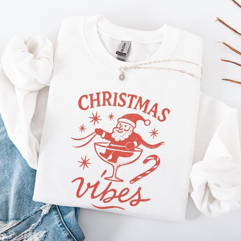 Christmas Vibes Santa Claus In Cocktail Glass PNG, Retro Christmas PNG