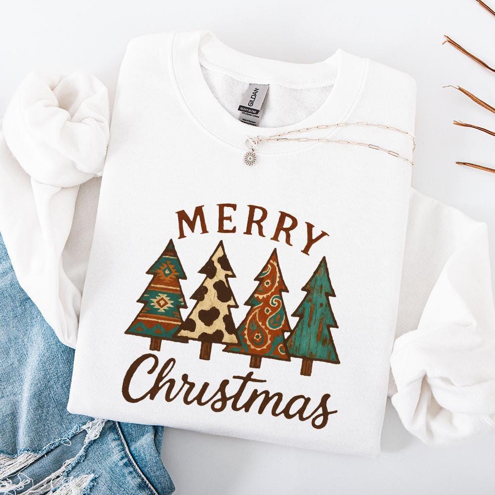 Merry Christmas PNG, Rustic Boho Christmas Trees PNG - 300 DPI Design for