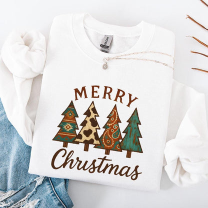 Merry Christmas PNG, Rustic Boho Christmas Trees PNG - 300 DPI Design for