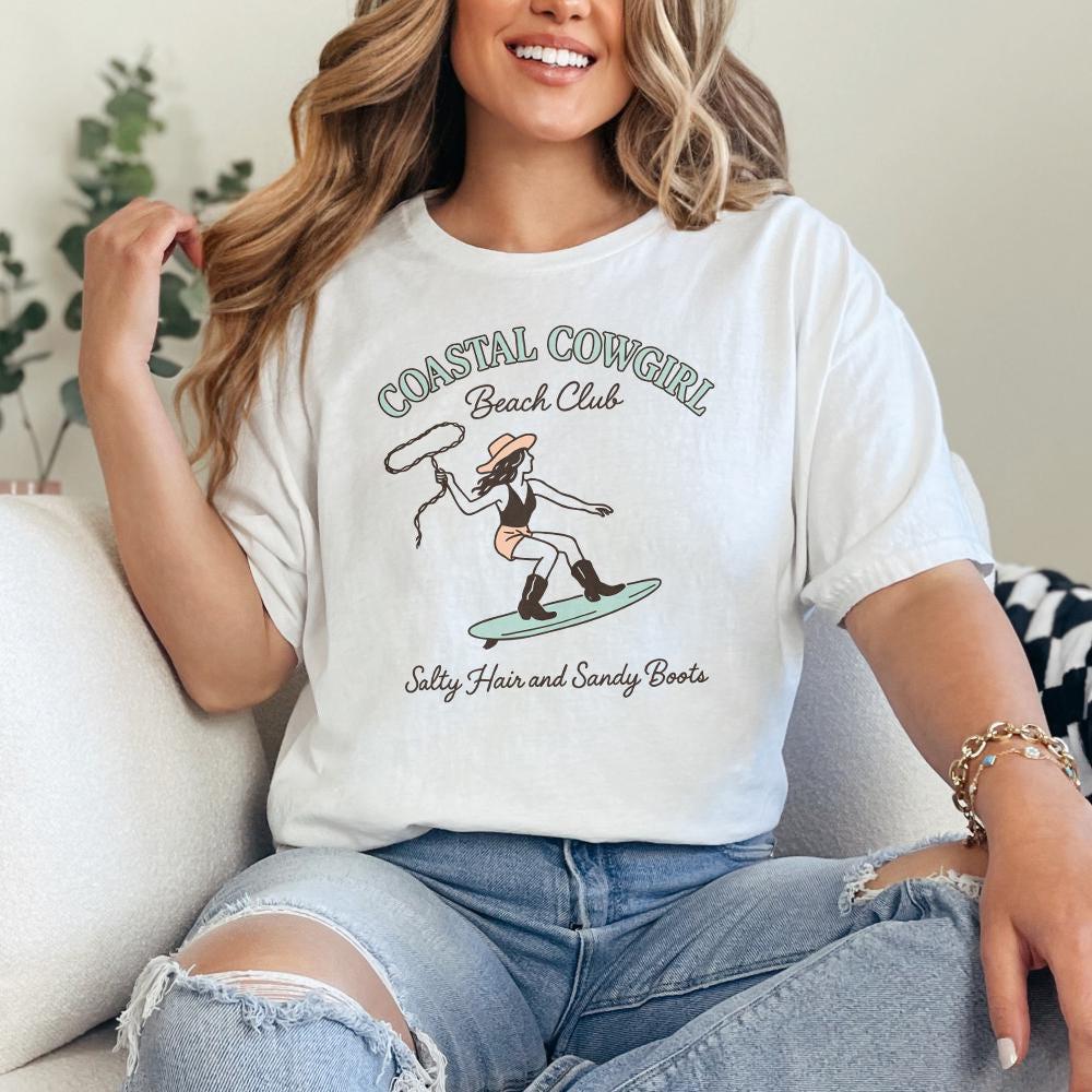 Coastal Cowgirl Beach Club PNG, Salty Hair and Sandy Boots - 300 DPI