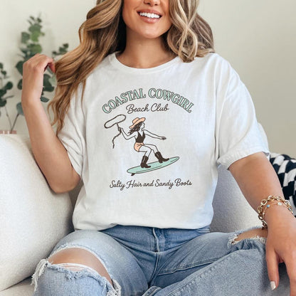 Coastal Cowgirl Beach Club PNG, Salty Hair and Sandy Boots - 300 DPI