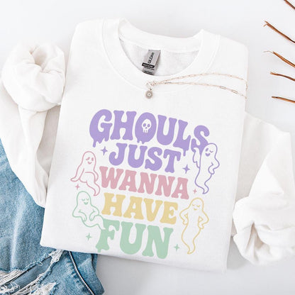 Ghouls Just Wanna Have Fun PNG, Cute Ghost Retro Halloween PNG - 300 DPI