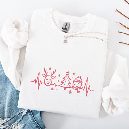 Heartbeat Christmas PNG, Cute Reindeer Snowman and Christmas Tree - 300