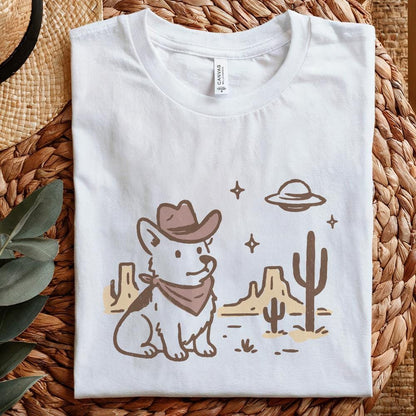 Retro Corgi Cowboy in Desert, Cute Dog with Bandana - 300 DPI Design for