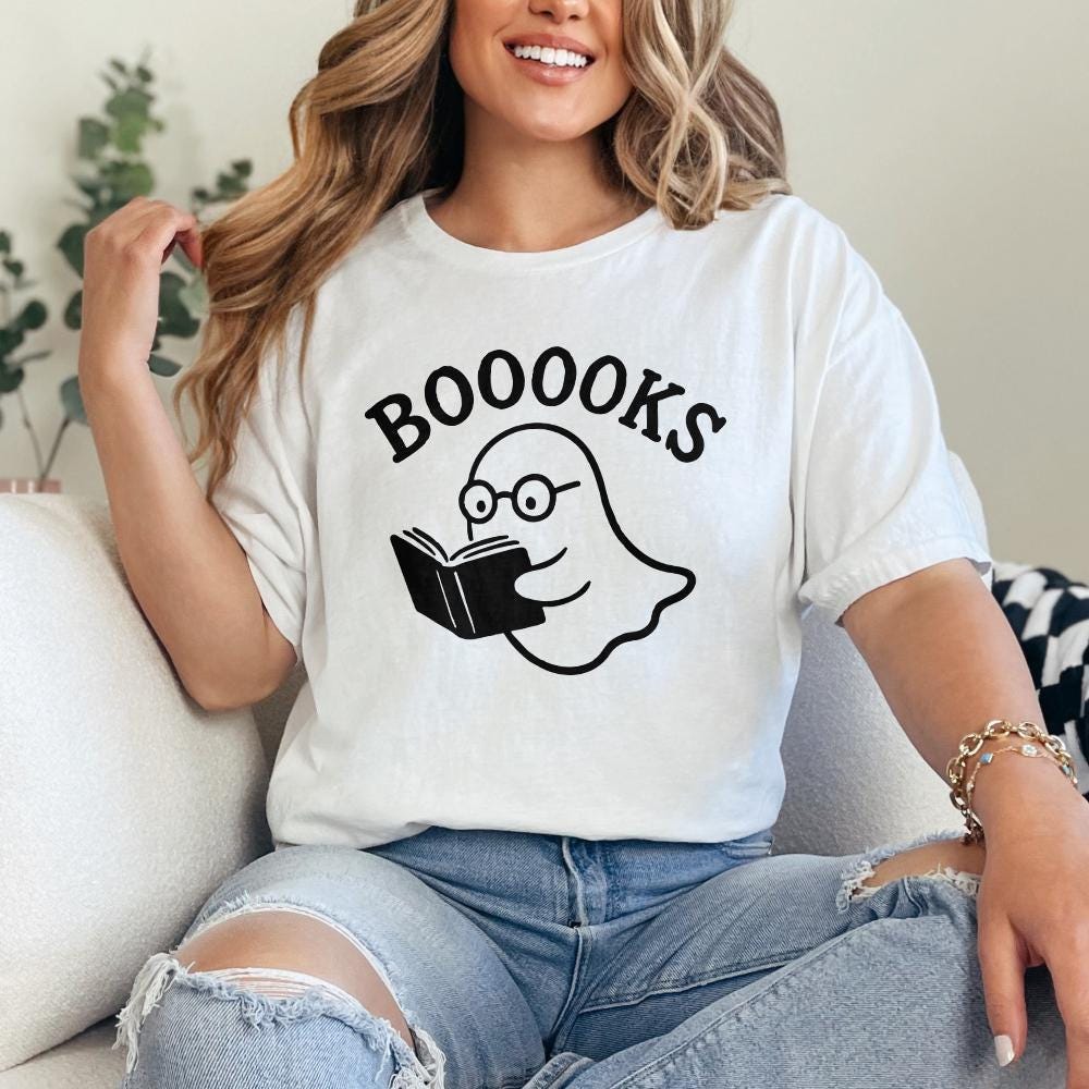 Booooks Ghost Reading PNG, Cute Halloween Book Lover PNG - 300 DPI Design