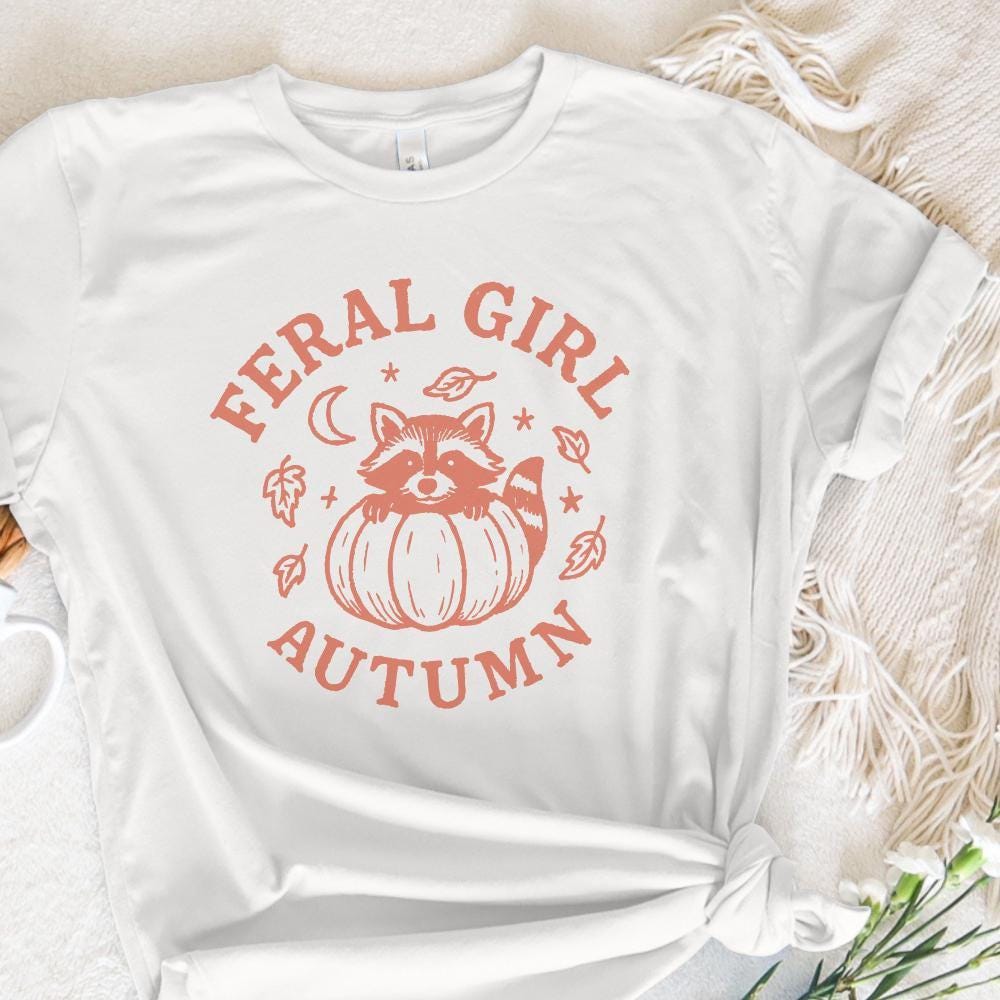 Feral Girl Autumn PNG, Cute Raccoon Pumpkin PNG - 300 DPI Design for