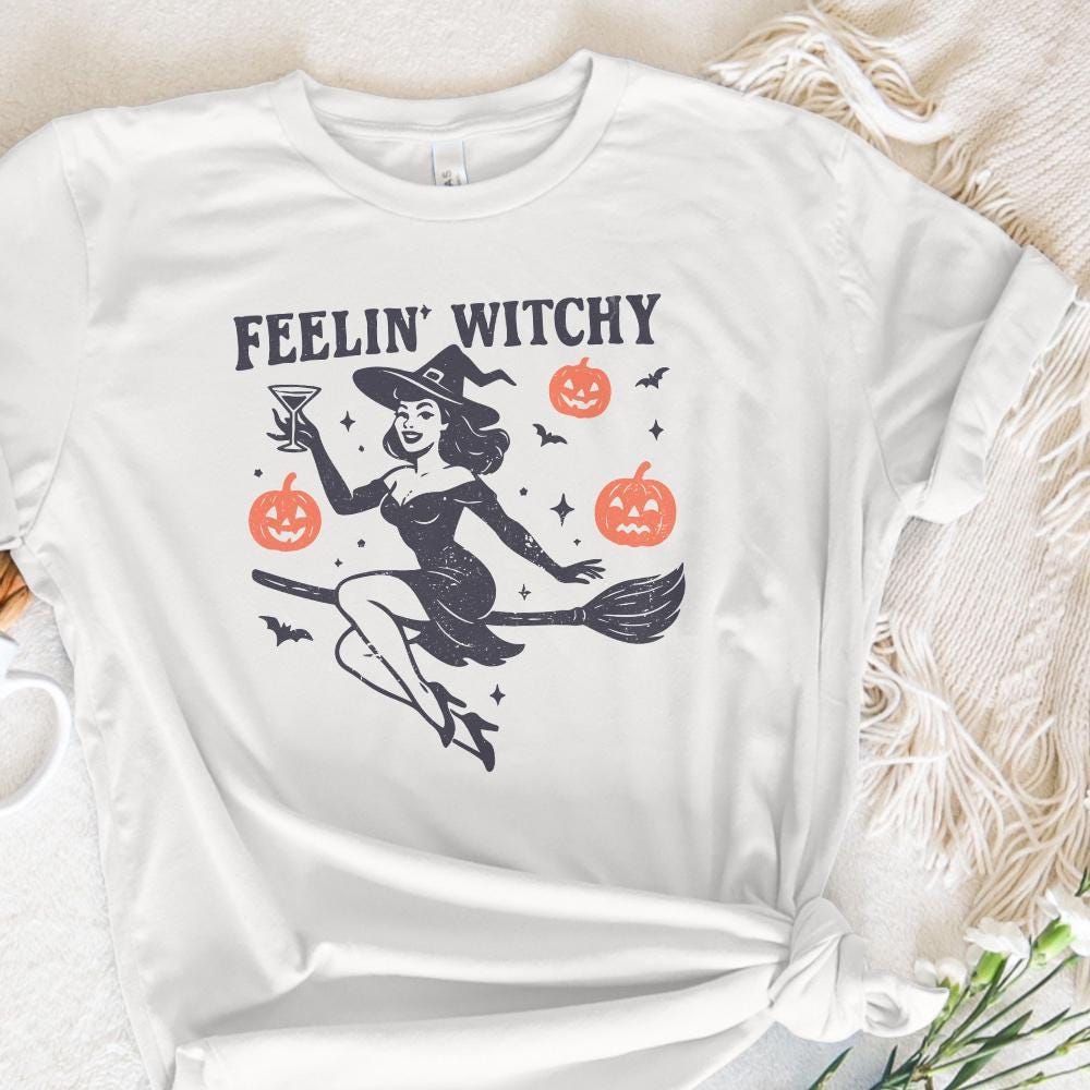 Feelin' Witchy PNG, Retro Witch Halloween PNG - 300 DPI Design for T-Shirt