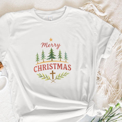 Merry Christmas Watercolor PNG, Christian Christmas Cross PNG - 300 DPI