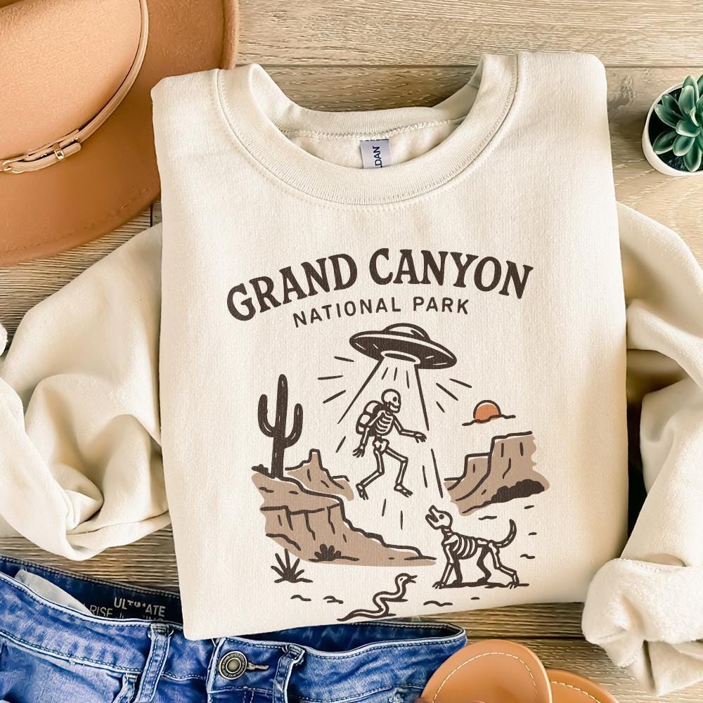 Grand Canyon National Park UFO Skeleton PNG T-Shirt, Alien Abduction
