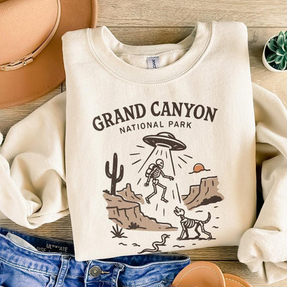 Grand Canyon National Park UFO Skeleton PNG T-Shirt, Alien Abduction
