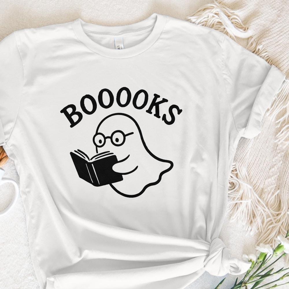 Booooks Ghost Reading PNG, Cute Halloween Book Lover PNG - 300 DPI Design