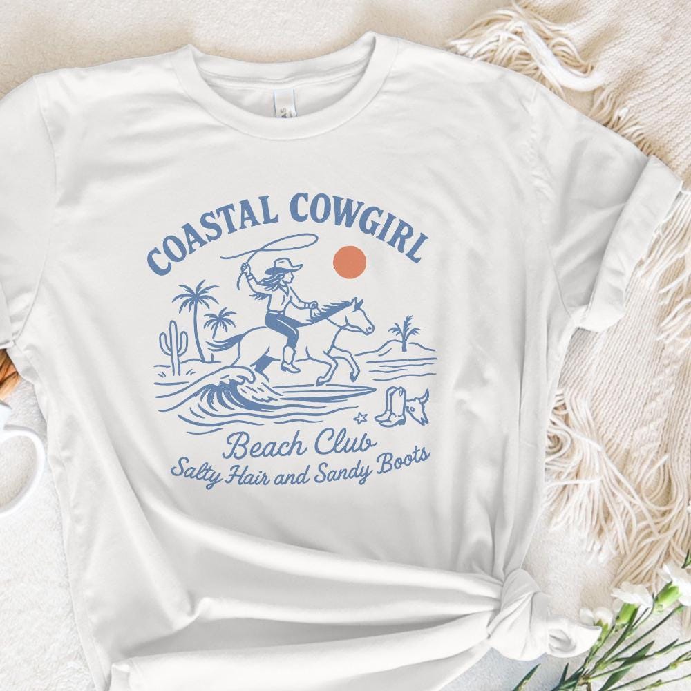 Coastal Cowgirl Beach Club PNG, Retro Western Cowgirl PNG - 300 DPI