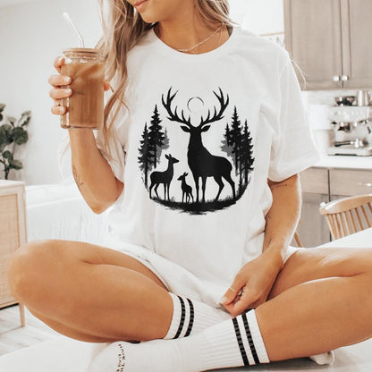 Deer Silhouette PNG, Woodland Forest Stag Family PNG - 300 DPI Design for