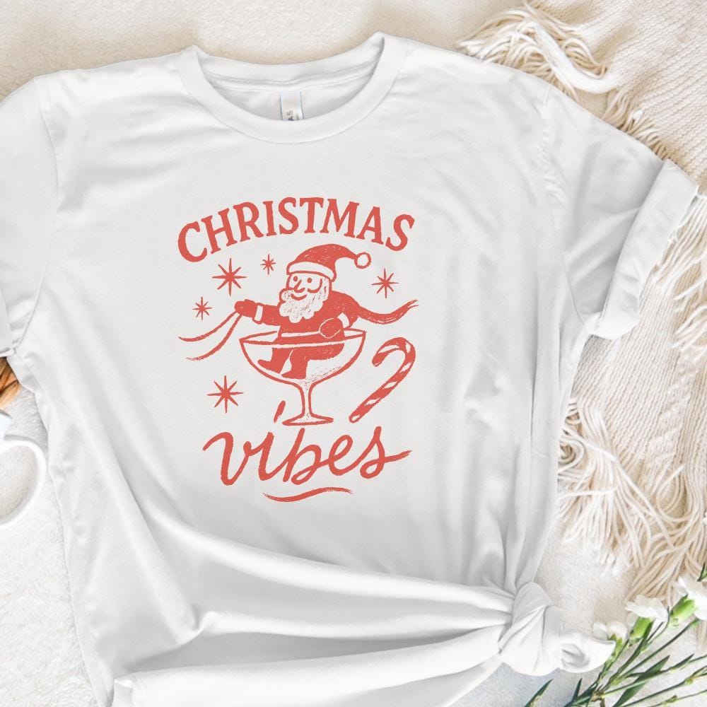 Christmas Vibes Santa Claus In Cocktail Glass PNG, Retro Christmas PNG