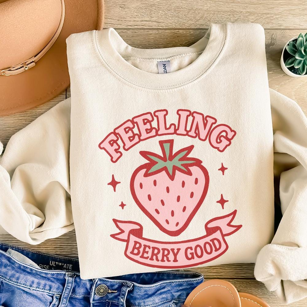 Feeling Berry Good PNG, Retro Strawberry Digital Download - 300 DPI