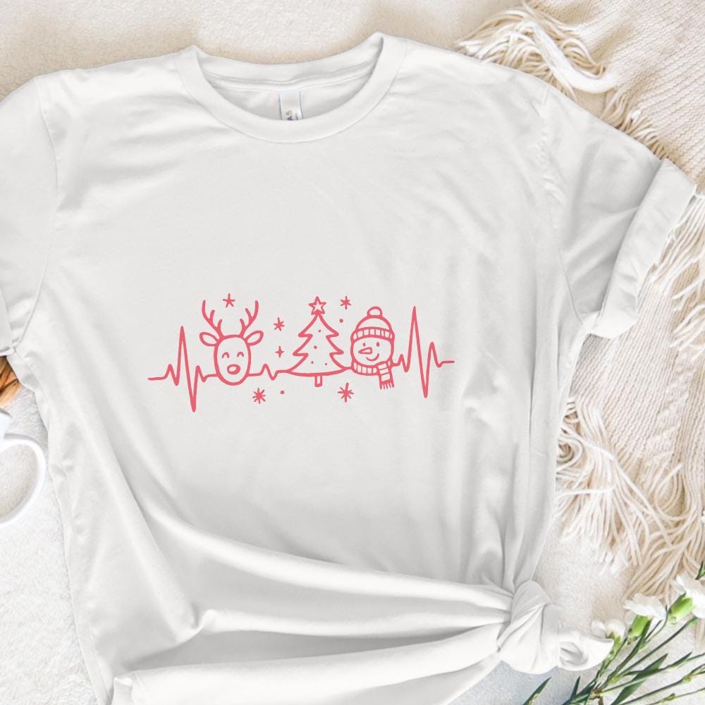 Heartbeat Christmas PNG, Cute Reindeer Snowman and Christmas Tree - 300