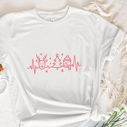 Heartbeat Christmas PNG, Cute Reindeer Snowman and Christmas Tree - 300