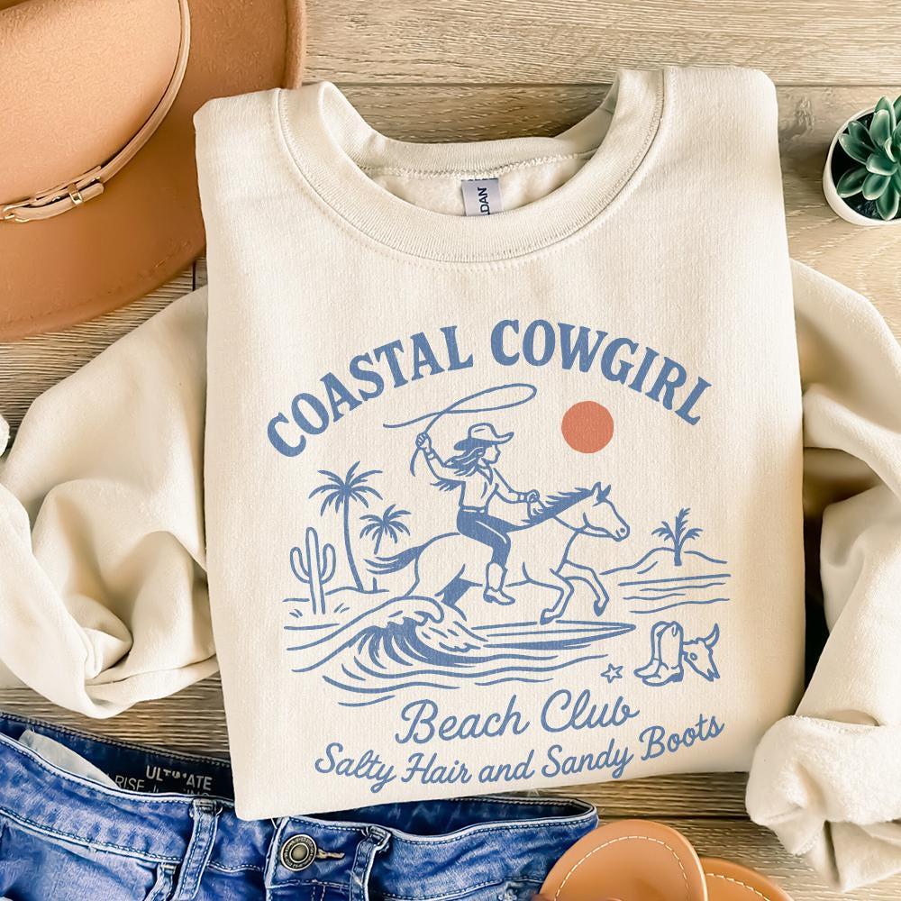 Coastal Cowgirl Beach Club PNG, Retro Western Cowgirl PNG - 300 DPI