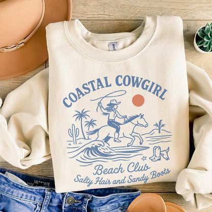 Coastal Cowgirl Beach Club PNG, Retro Western Cowgirl PNG - 300 DPI