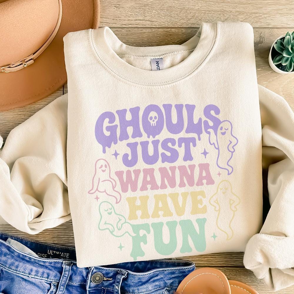Ghouls Just Wanna Have Fun PNG, Cute Ghost Retro Halloween PNG - 300 DPI