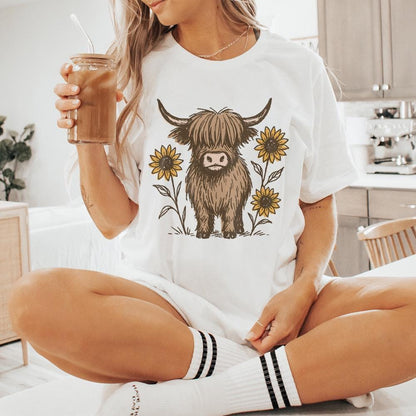 Highland Cow PNG Clipart, Cute Cow With Sunflowers PNG - 300 DPI Design