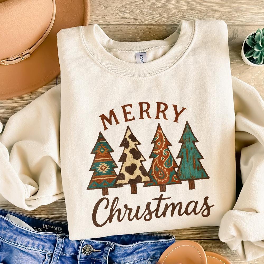Merry Christmas PNG, Rustic Boho Christmas Trees PNG - 300 DPI Design for