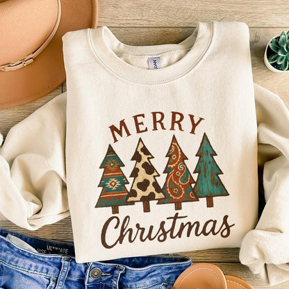 Merry Christmas PNG, Rustic Boho Christmas Trees PNG - 300 DPI Design for