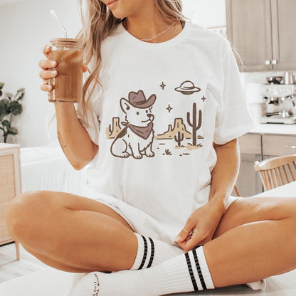 Retro Corgi Cowboy in Desert, Cute Dog with Bandana - 300 DPI Design for