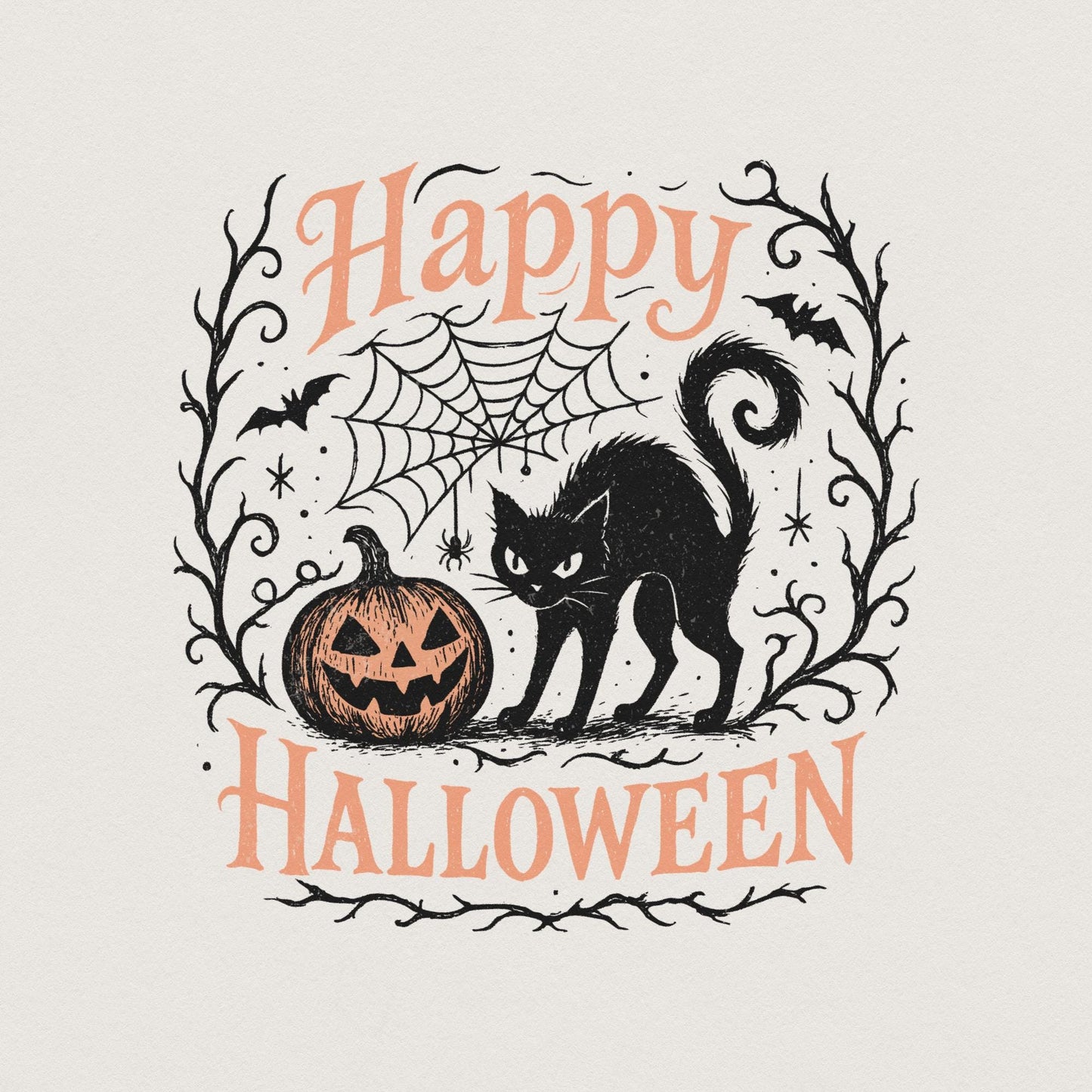 Happy Halloween PNG, Black Cat and Pumpkin Clipart PNG for T-Shirts - 300