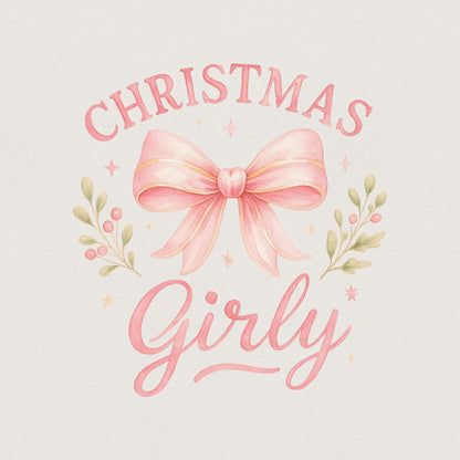 Christmas Girly PNG, Pink Bow Holiday PNG Shirt - 300 DPI Design for