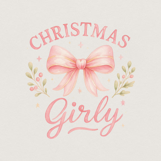 Christmas Girly PNG, Pink Bow Holiday PNG Shirt - 300 DPI Design for