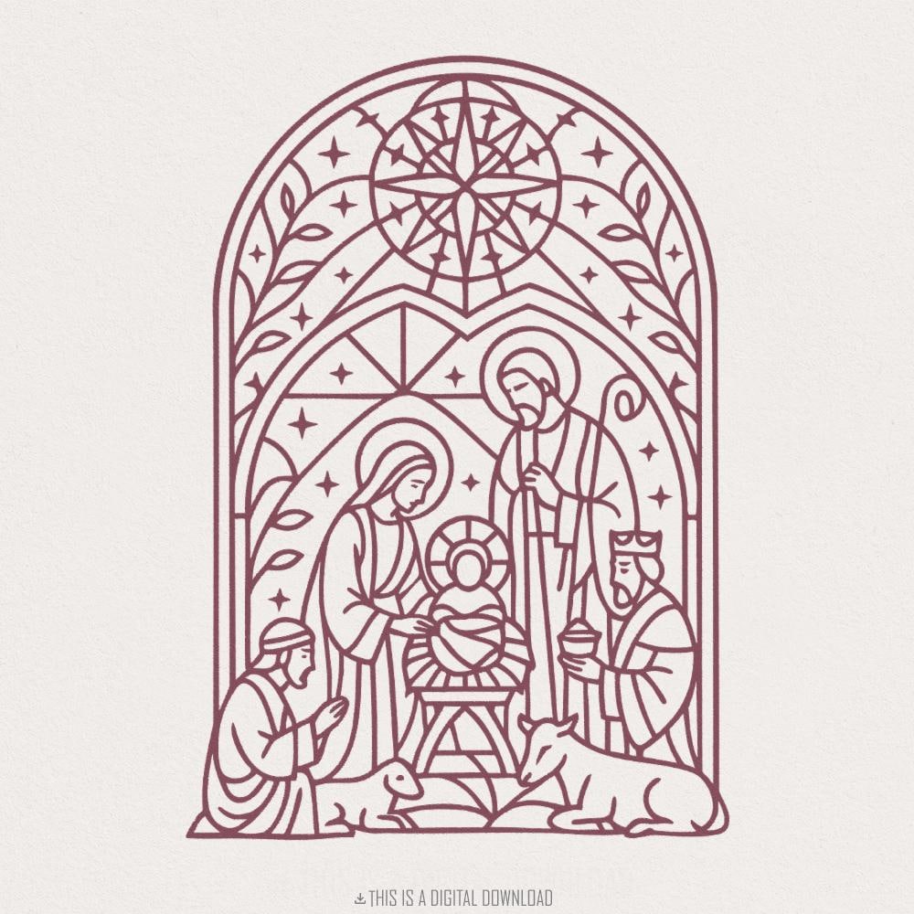 Nativity Scene Clipart PNG, Holy Family Icon Digital Download - 300 DPI