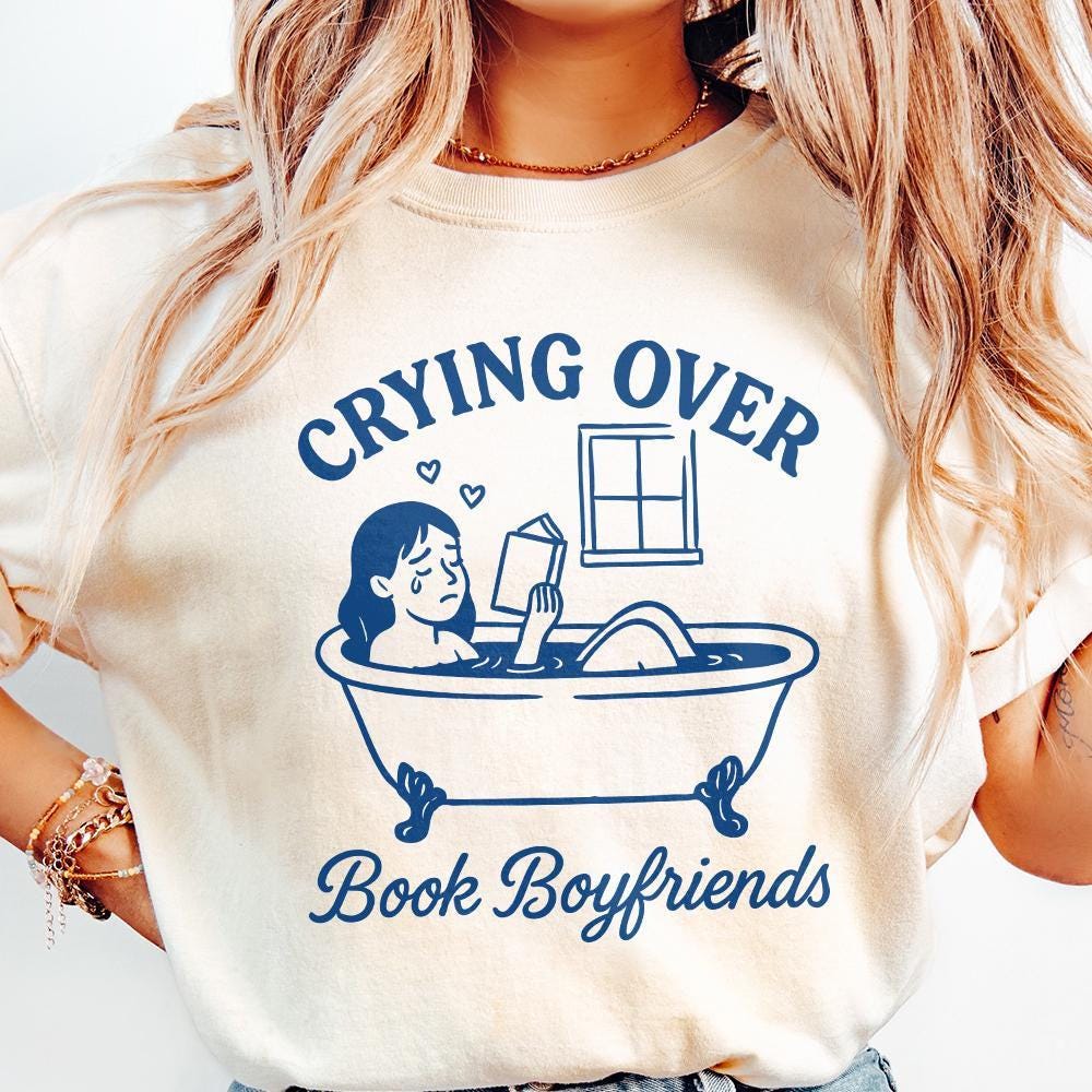 Crying Over Book Boyfriends PNG, Funny Romance Reader Digital Download -