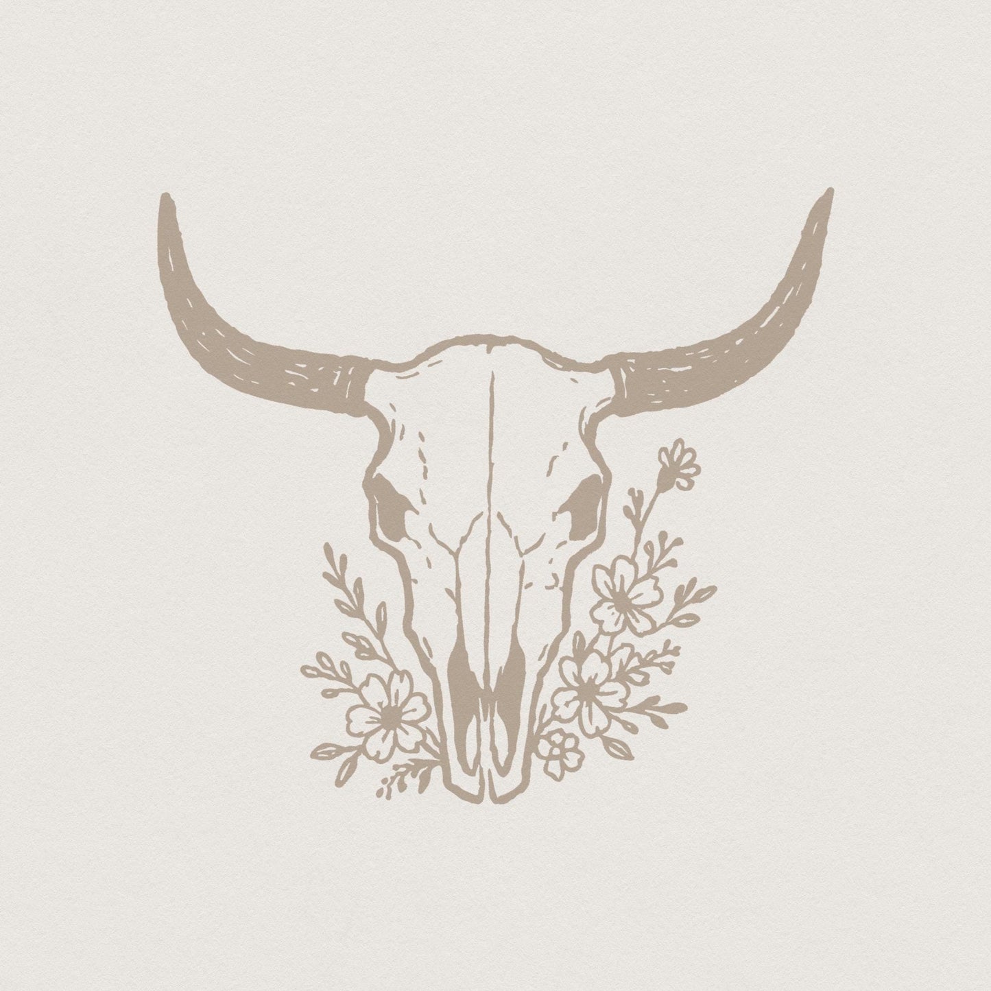 Boho Cow Skull PNG, Floral Skull Art - 300 DPI Design for T-Shirt