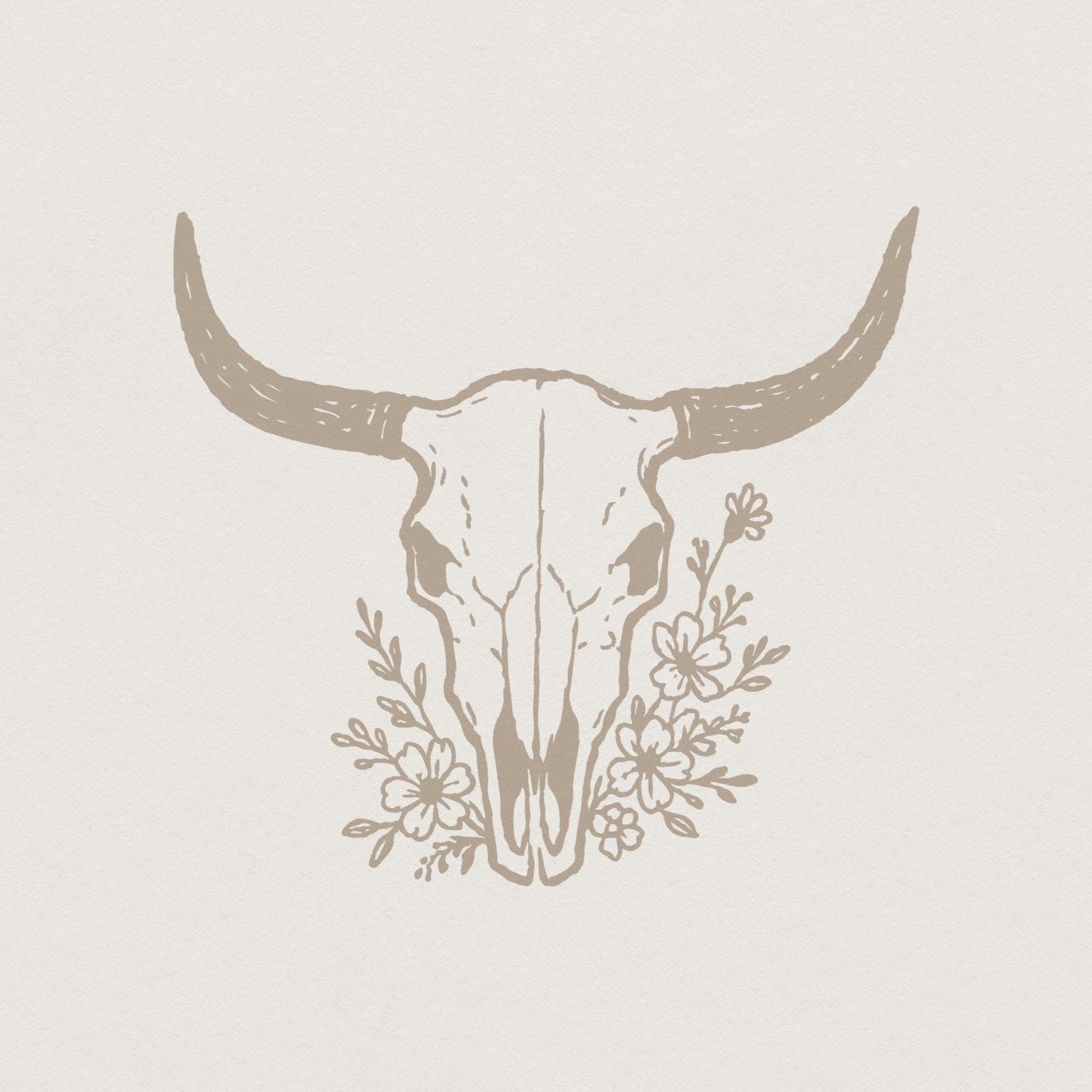 Boho Cow Skull PNG, Floral Skull Art - 300 DPI Design for T-Shirt