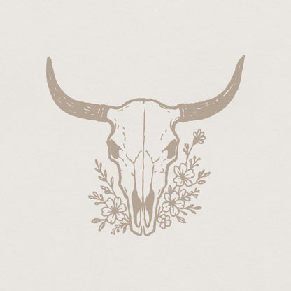 Boho Cow Skull PNG, Floral Skull Art - 300 DPI Design for T-Shirt