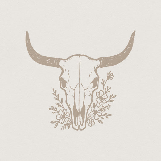 Boho Cow Skull PNG, Floral Skull Art - 300 DPI Design for T-Shirt