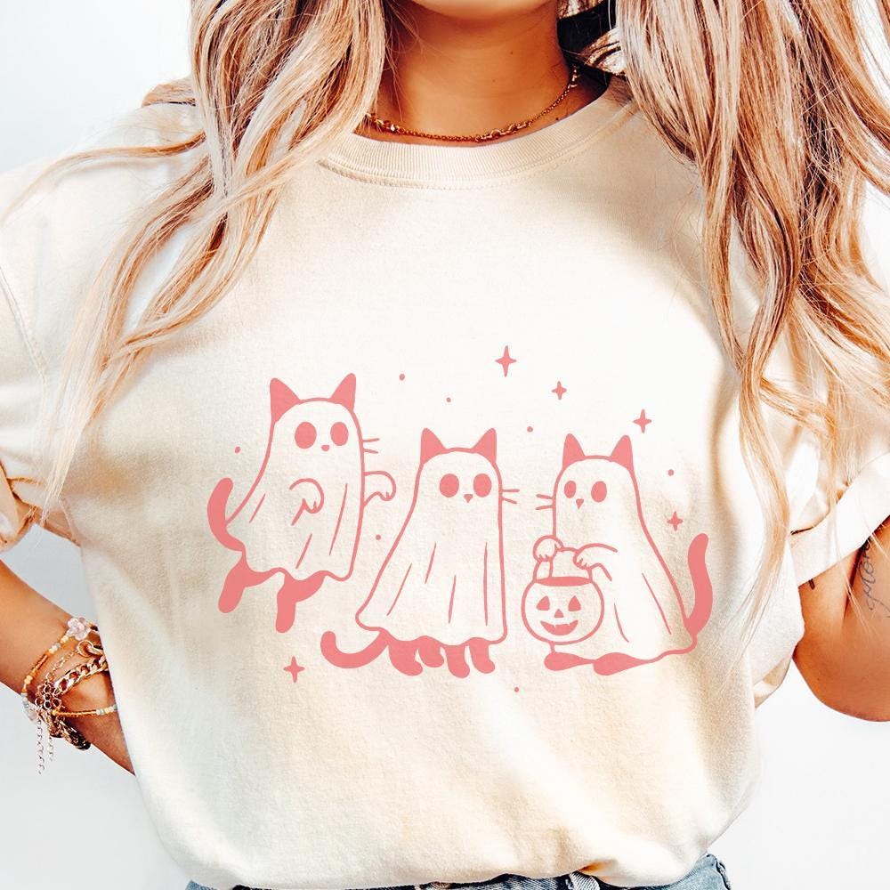 Cute Ghost Cats PNG, Trick or Treat Halloween Cat Art - 300 DPI Design