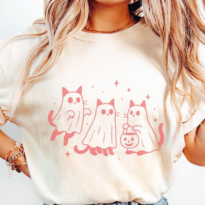 Cute Ghost Cats PNG, Trick or Treat Halloween Cat Art - 300 DPI Design