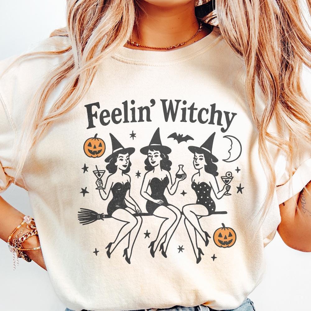 Feelin' Witchy PNG, Retro Halloween Witches - 300 DPI Design for T-Shirt