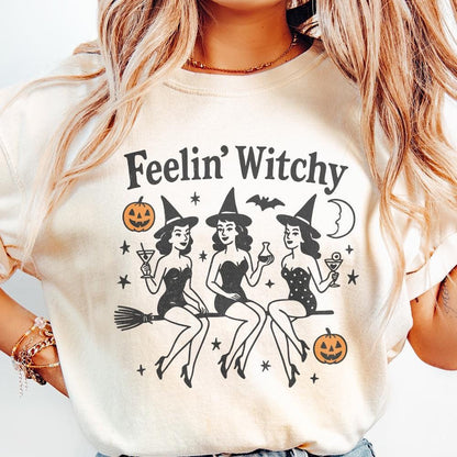 Feelin' Witchy PNG, Retro Halloween Witches - 300 DPI Design for T-Shirt