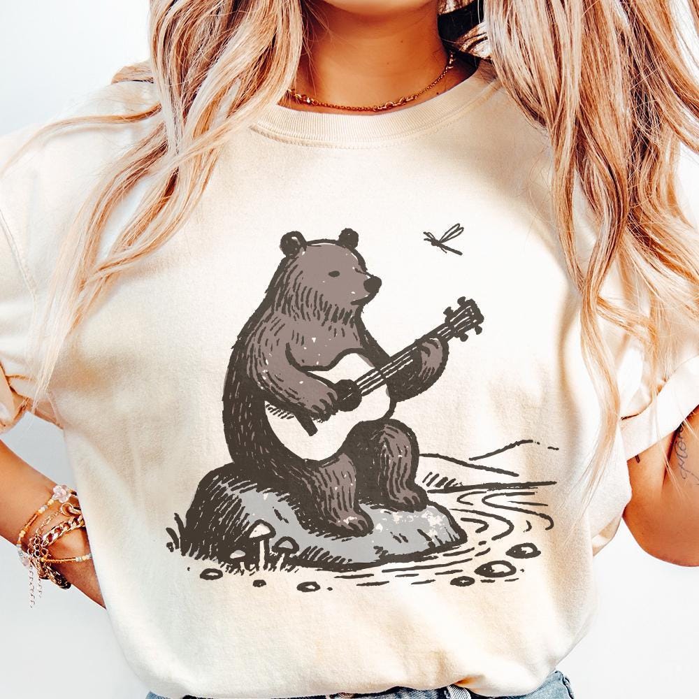Bear With Guitar PNG, Guitarist Bear - 300 DPI Design for T-Shirt