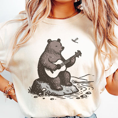 Bear With Guitar PNG, Guitarist Bear - 300 DPI Design for T-Shirt