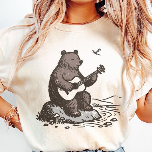Bear With Guitar PNG, Guitarist Bear - 300 DPI Design for T-Shirt
