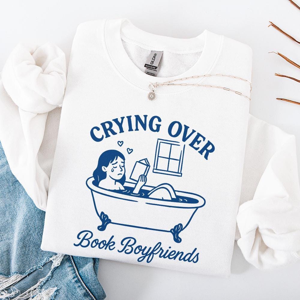 Crying Over Book Boyfriends PNG, Funny Romance Reader Digital Download -