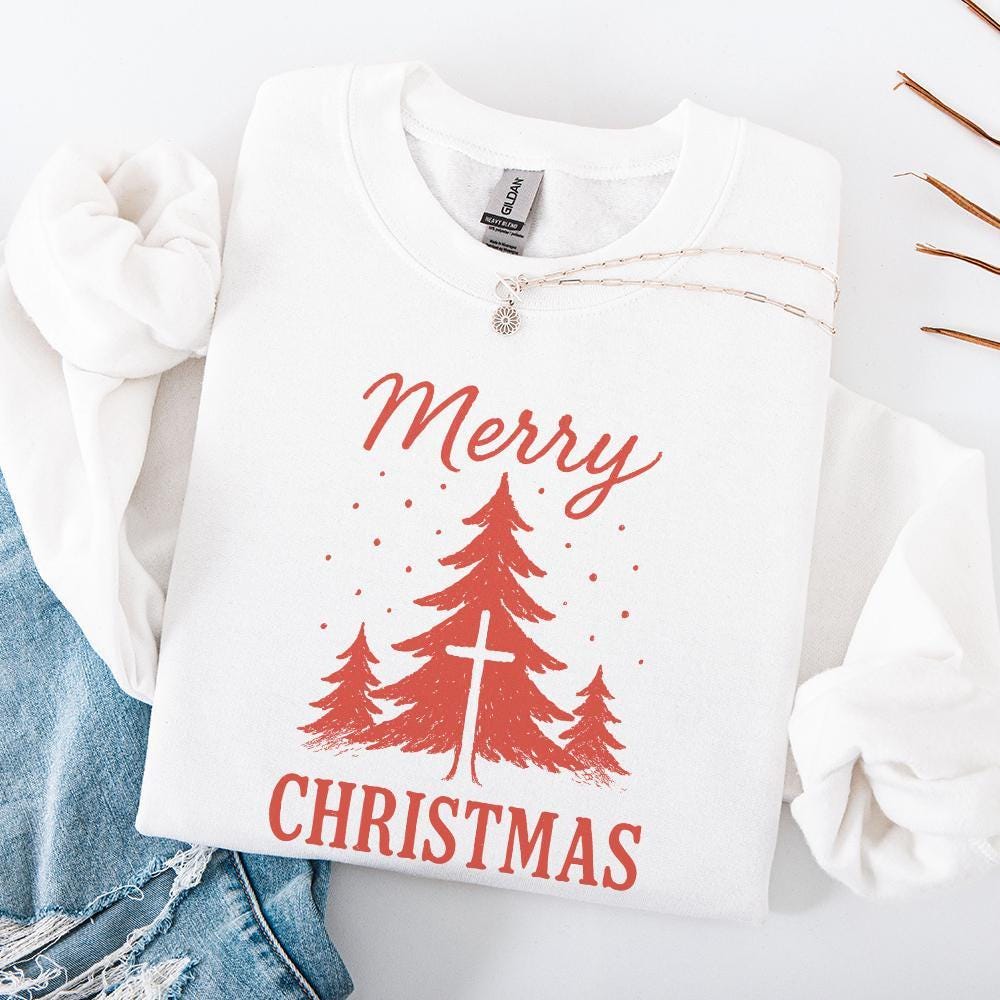 Merry Christmas PNG, Christian Christmas Tree Cross Digital Download -