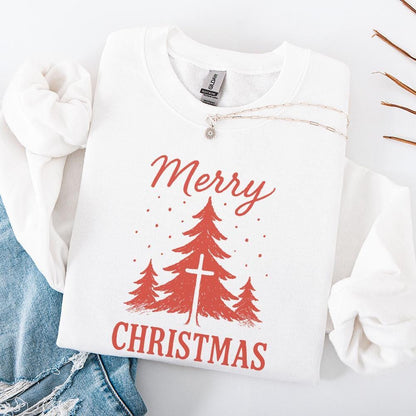 Merry Christmas PNG, Christian Christmas Tree Cross Digital Download -