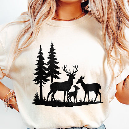 Deer Family Silhouette PNG, Woodland Forest Animals PNG - 300 DPI Design