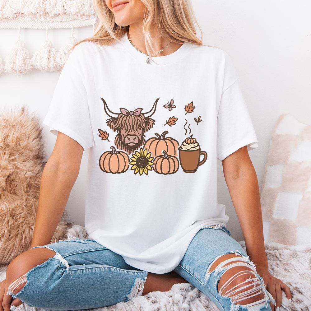 Highland Cow PNG, Fall PNG - 300 DPI Design for T-Shirt